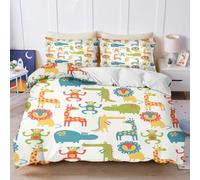 KIDSLOVE Parure de lit 2 pièces/3 pièces avec housse de couette girafe lion et éléphant - Motif animal de dessin animé - Avec taies d'oreiller - Décoration de chambre pour enfants et adultes - 4, 220