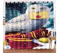 KIDSLOVE Rideaux occultants avec dessins animés de chouettes, rideaux opaques avec dessins animés de chouettes pour la chambre à coucher et la chambre des enfants (128x245cm (LxH)/ 140x245cmx2)