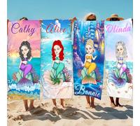 KIDSLOVE Serviette de Plage Personnalisée avec Nom, Serviette de Bain Sirène en Microfibre avec Nom, Serviette de Plage Grande 80x150cm, Serviette de Bain pour Enfant Fille (1,50 x 100 cm)