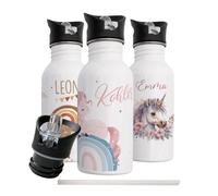 Kidsmood Gourde Enfant Personnalisable Prénom, Inox 500ml avec Paille