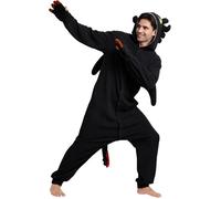Kidukso Pyjama Dragon Unisexe Adulte - Vêtements de Nuit pour Halloween, Noël, Carnaval - Costume pour Femmes et Hommes, Noir S