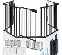 KIDUKU® Barrière de sécurité Enfant - Grande Version 300-600 cm | Grille de Protection métal - Pliable | avec Porte Inclus | 5-10 éléments - Pré-assemblé (Noir, 180 cm)