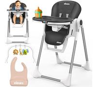 KIDUKU® Chaise Haute Bébé 3en1 avec Réducteur Nouveau-né & Bavoir | Chaise d'alimentation Évolutive Pliable avec Arche de Jeu | Chaise Haute Réglable en Hauteur 7 Positions pour 0-36 Mois (Noir)