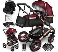 KIDUKU Poussette combinée 3 en 1 | Bordeaux | trio bébé | siège auto léger pliable | nacelle convertible | set de voyage