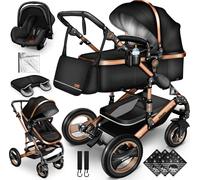 KIDUKU Poussette combinée 3 en 1 | Noir/Champagne | trio bébé | siège auto léger pliable | nacelle convertible | set de voyage