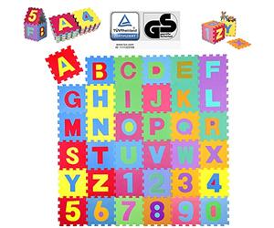 KIDUKU® Puzzle Tapis Mousse bébé, 86 pièces, Tapis de Jeu très résistant pour Enfants, Alphabets & Chiffres