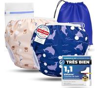 KIDVERSE 2x couche piscine bébé 0 à 3 ans - réglable, réutilisable & lavable avec pochette - pour fille & garçon - qualité certifiée - couche de bain bébé