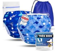 KIDVERSE 2x couche piscine bébé 0 à 3 ans - réglable, réutilisable & lavable avec pochette - pour fille & garçon - qualité certifiée - couche de bain bébé