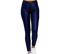 KIDWA Pantalon En Cuir Stretch For Femme Pantalon En Cuir Effet Push-up (Color : Blau, Size : XL)