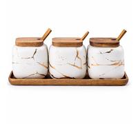 KIDYBELL Lot de 3 pots à épices en céramique - Pots à condiments en céramique marbré - Pour sel, sucre, poivre - Pour assaisonnement de cuisine