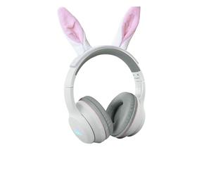 KIDYWOLF - KIDYEARS Lapin - Casque Audio Enfant Bluetooth 85 dB 4ans+ | Sans fil ou câble jack inclus, mode volume limité, pliable et ajustable, oreilles aimantées, rechargeable USB-C, dès 4 ans