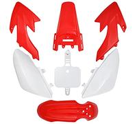 Kie CRF50 Plastic Kit XR50 Plastic Fender Kit Red White Plastic Fairing Fender Kit - Motorcycle Fender Fairing Body Work Kit Compatible with Honda CRF 50 XR 50 SDG SSR 107 110 125 Pit Dirt Bike