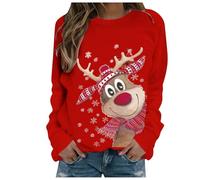 Kielsjajd Pull de Noel Femme, Pull Noel Moche Rigolo Femme Hiver, Femmes Automne Hiver décontracté Noël Renne Bonhomme de Neige Cloches imprimé Mignon Manches Longues col Rond Confortable Fille