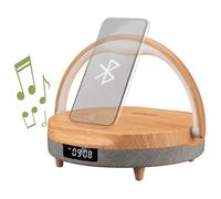 Kienzle Réveil LED avec haut-parleur Bluetooth, station de charge sans fil 10 W, lampe LED à intensité variable, design bois, 2 alarmes