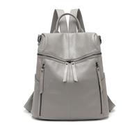 Kiepoar Sac à Dos en PU Cuir 2 en 1 Backpack et Sac à Bandoulière pour Femme Fille, Anti-vol Daypack Sac d'école Décontracté Multipocket Léger Grande, Sac pour Travail École et Voyage 15L (Gris)