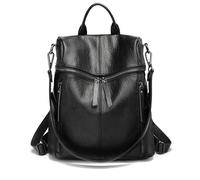 Kiepoar Sac à Dos en PU Cuir 2 en 1 Backpack et Sac à Bandoulière pour Femme Fille, Anti-vol Daypack Sac d'école Décontracté Multipocket Léger Grande, Sac pour Travail École et Voyage (Noir)