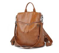 Kiepoar Sac à Dos en PU Cuir 2 en 1 Backpack et Sac à Bandoulière pour Femme Fille, Anti-vol Daypack Sac d'école Décontracté Multipocket Léger Grande, Sac pour Travail École et Voyage (Marron)