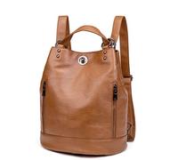 Kiepoar Sac à Dos PU Cuir pour Femme Fille - Sac Chic 3 en 1 Sac portés Dos Sac à Bandoulière Seau et à Main Loisir, Backpack Multipocket Grande Capacité pour Travail École Voyage (brun)