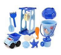 KieTeiiK 11Pieces Sand Play Beach Toy Set for Kids with Water Bucket Beach Tool and Tipper Truck for Child Winter Fun Sand Mold