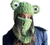 KieTeiiK Bonnet d'hiver, bonnet tricoté, bonnet mignon avec oreilles d'animal, bonnet pour cosplay, sport en plein air, bonnet en laine, coupe-vent, passe-montagne, Grenouille, 41