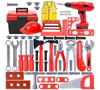 KieTeiiK Faire Semblant De Atelier Réparation Boîte À Outils avec Perceuse Électrique 56 Pièces Construction D'outils pour Garçon Jeu Rôle Fourniture Jouet Éducatif pour Enfant D'âge