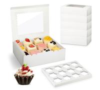 Kievano Boîtes à Cupcakes 12 Emplacements, Lot de 10 Boîtes Blanches avec Fenêtre Transparente Ondulée, Contenants pour Muffins, Biscuits et Mini-Gâteaux 32,5 x 24,8 x 9 cm