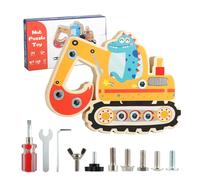 Kievano Jouet Montessori Planche à Visser Busy Board | Dinosaure et Pelleteuse Jaune en Bois | Malette Outils Enfant pour 3-6 Ans | Développe la Motricité Fine et la Coordination Œil-Main