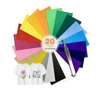 Kievano Vinyle Thermocollant pour Tissu 20 Couleurs 30,5×20,3 cm avec Pince, Flex Thermocollant Compatible Cricut et Autres Machines de Découpe pour T-Shirts, Vêtements, Chapeaux (20 Feuilles)