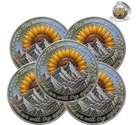 KIEYIQE Pièce de défi « Be Alright » (Tout ira Bien) au Tournesol - Pièce de Motivation « Le Soleil se lèvera et Nous essaierons à Nouveau », Jeton de Collection inspirant (5PCS)