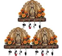 KIEYIQE Porte-clés mural Notre-Dame de Guadalupe, Porte-clés Vierge Marie doré 2D - Décoration murale élégante et fonctionnelle, Décoration d'entrée style ferme (3Pcs)