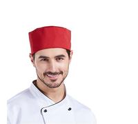 KIFSDLF Casquette de Chef Cuisine Plate Adulte Réglable Élastique Chapeau Travail Pizza Restaurant Serveur/Serveuse Traiteur Bonnet(Red)