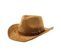 KIFSDLF Chapeau de Cowboy occidental Style ethnique, chapeau Jazz en velours imitation cuir, Fedora à bord enroulé, automne et hiver pour fête, sortie, vie quotidienne(Khaki)