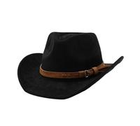 KIFSDLF Chapeau de Cowboy occidental Style ethnique, chapeau Jazz en velours imitation cuir, Fedora à bord enroulé, automne et hiver pour fête, sortie, vie quotidienne(Black)