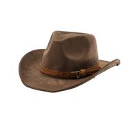 KIFSDLF Chapeau de Cowboy occidental Style ethnique, chapeau Jazz en velours imitation cuir, Fedora à bord enroulé, automne et hiver pour fête, sortie, vie quotidienne(Coffee)