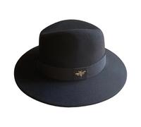 KIFSDLF Chapeau Fedora classique en laine avec bande de plumes vintage, chapeau Panama élégant à large bord for les événements formels et mariages pour fête, sortie, vie quotidienne(Black)