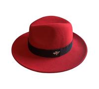 KIFSDLF Chapeau Fedora classique en laine avec bande de plumes vintage, chapeau Panama élégant à large bord for les événements formels et mariages pour fête, sortie, vie quotidienne(Red)