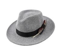 KIFSDLF Chapeau Fedora classique unisexe avec détails de plumes élégants, feutre style Panama vintage pour fête, sortie, vie quotidienne(GRAY)