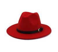 KIFSDLF Chapeau Fedora en feutre de laine for hommes et femmes, élégant, classique, solide, vert, blanc, noir, rose, automne hiver pour fête, sortie, vie quotidienne(Red,59to60cm)