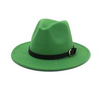 KIFSDLF Chapeau Fedora en feutre de laine for hommes et femmes, élégant, classique, solide, vert, blanc, noir, rose, automne hiver pour fête, sortie, vie quotidienne(Grass Green,59to60cm)
