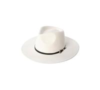 KIFSDLF Chapeau Fedora en laine unisexe, avec couronne et bracelet cuir noir, chapeau de Jazz Vintage élégant feutre à large bord, automne hiver pour fête, sortie, vie quotidienne(White,M 57cm)