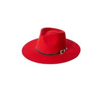KIFSDLF Chapeau Fedora en laine unisexe, avec couronne et bracelet cuir noir, chapeau de Jazz Vintage élégant feutre à large bord, automne hiver pour fête, sortie, vie quotidienne(Red,M 57cm)