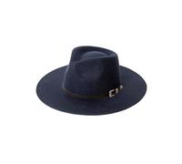 KIFSDLF Chapeau Fedora en laine unisexe, avec couronne et bracelet cuir noir, chapeau de Jazz Vintage élégant feutre à large bord, automne hiver pour fête, sortie, vie quotidienne(Deep Blue,L 59cm)