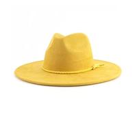 KIFSDLF Chapeau haut-de-forme 9.5 cm à large bord Fedora chapeau hommes femmes automne hiver feutre Jazz chapeaux classique pour fête, sortie, vie quotidienne(Turmeric)