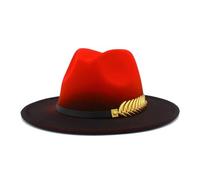 KIFSDLF Fedora Chapeau femmes hommes feutre chapeaux dégradé couleur melon large bord Design luxe décontracté en cuir ceinture Fedoras casquettes souffleur pour fête, sortie, vie quotidienne(Red)
