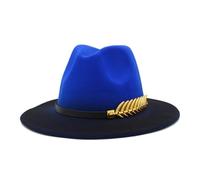 KIFSDLF Fedora Chapeau femmes hommes feutre chapeaux dégradé couleur melon large bord Design luxe décontracté en cuir ceinture Fedoras casquettes souffleur pour fête, sortie, vie quotidienne(Blue)