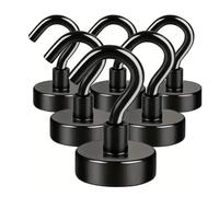 KIFSDLF Lot de 6 crochets magnétiques noirs, capacité charge 7 kg (environ), for la suspension d'objets en intérieur, cuisines, lieux travail, bureaux et garages