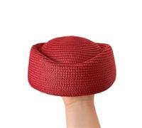 KIFSDLF Summer Paper Straw Teardrop Hat Lady Stewardess Berets Sunhat Airline Flight Attendant Vintage Pillbox Bonnet(Red)