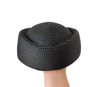 KIFSDLF Summer Paper Straw Teardrop Hat Lady Stewardess Berets Sunhat Airline Flight Attendant Vintage Pillbox Bonnet(Black)