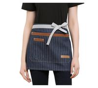 KIFSDLF Tablier de serveur en denim for femmes, mode court restaurant café hospitalité petit demi-mandiles personnalisés(Blue Stripe)