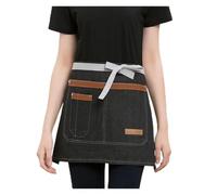 KIFSDLF Tablier de serveur en denim for femmes, mode court restaurant café hospitalité petit demi-mandiles personnalisés(Black)